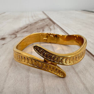 Monet Snake Bracelet Gold Tone Hinged Bangle Vintage Estate Statement Piece